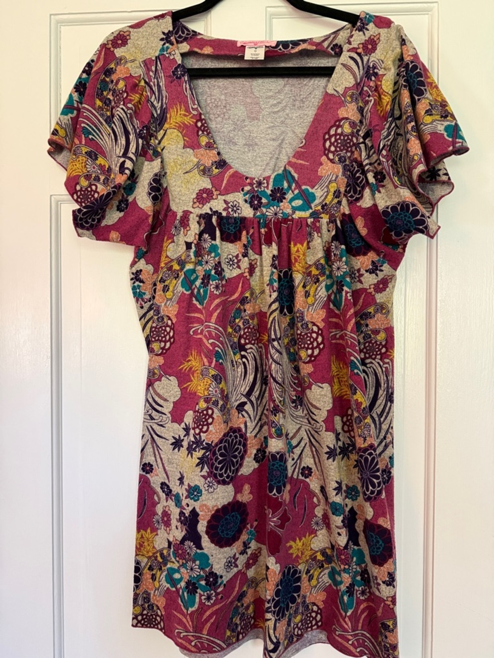 Women's Floral V-Neck Mini Dress - Pink Multi
